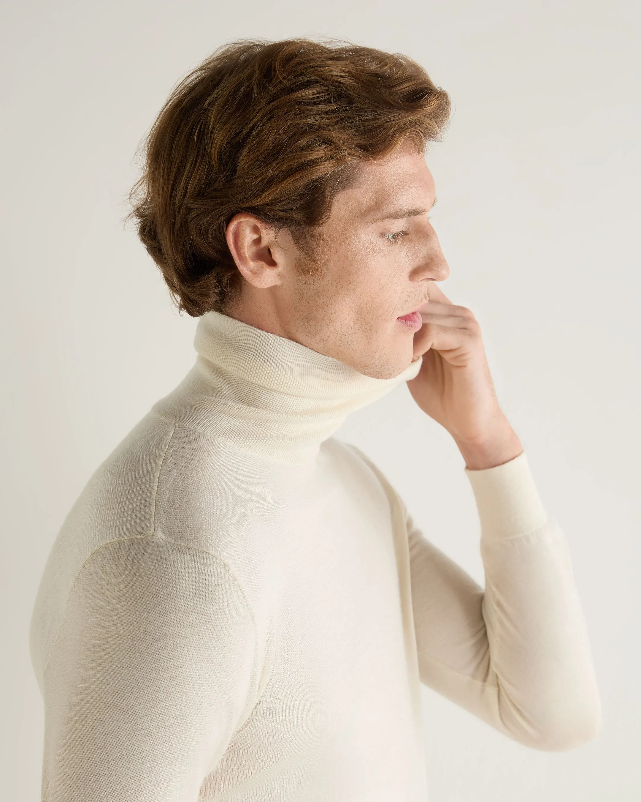 Men's Pimlico Fine Gauge Cashmere Turtle Neck Sweater New Ivory White