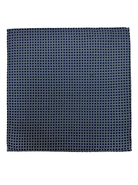 Navy Square Tile Print Silk Pocket Square