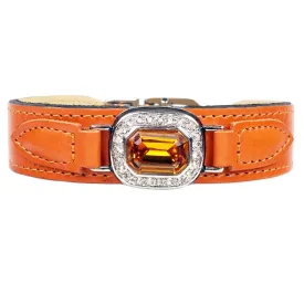 Octagon Dog Collar in Tangerine, Topaz Crystal & Nickel