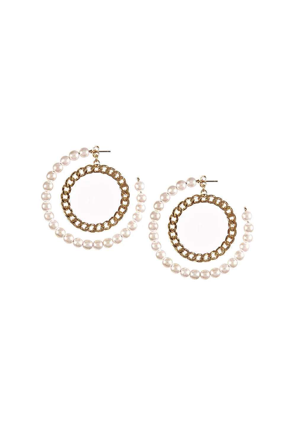 Pearl and Chain Hoop Earrings