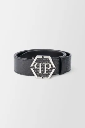 Philipp Plein Black Leather Hexagon Belt