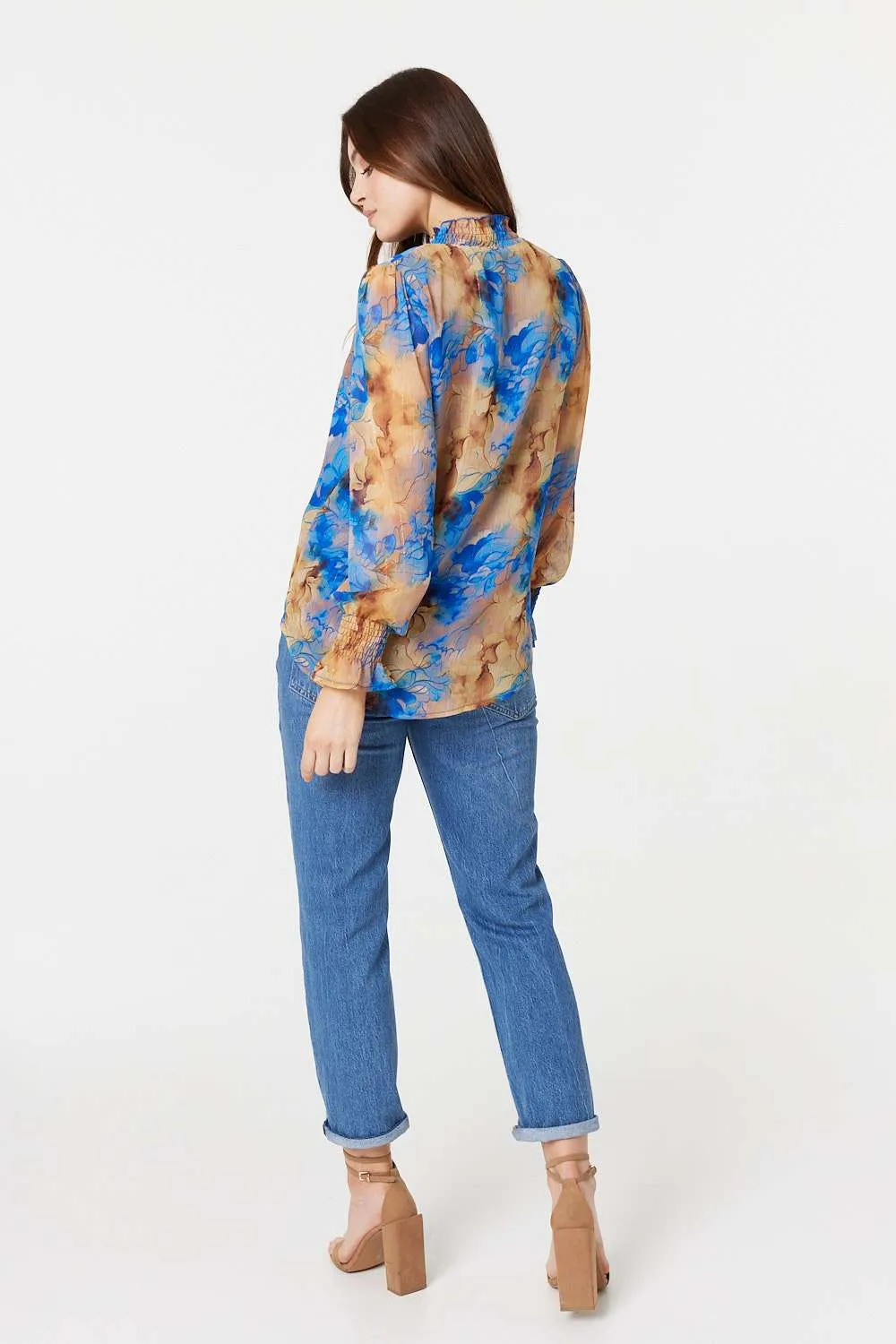 Printed High Neck Long Sleeve Blouse