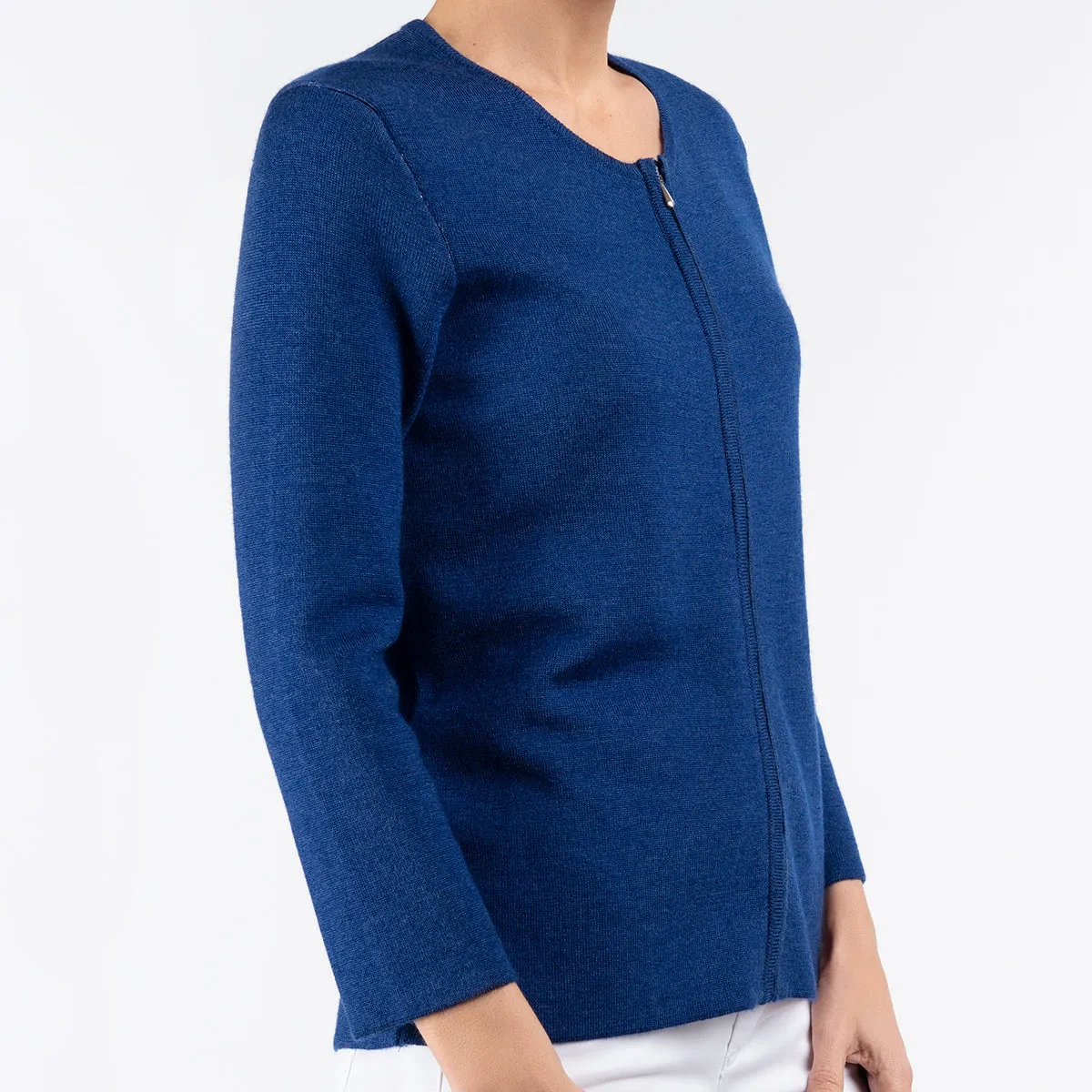 Round Neck Zip Cardigan in Sapphire