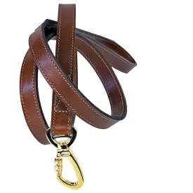 Signature Dog Leash in Rich Brown & Gold