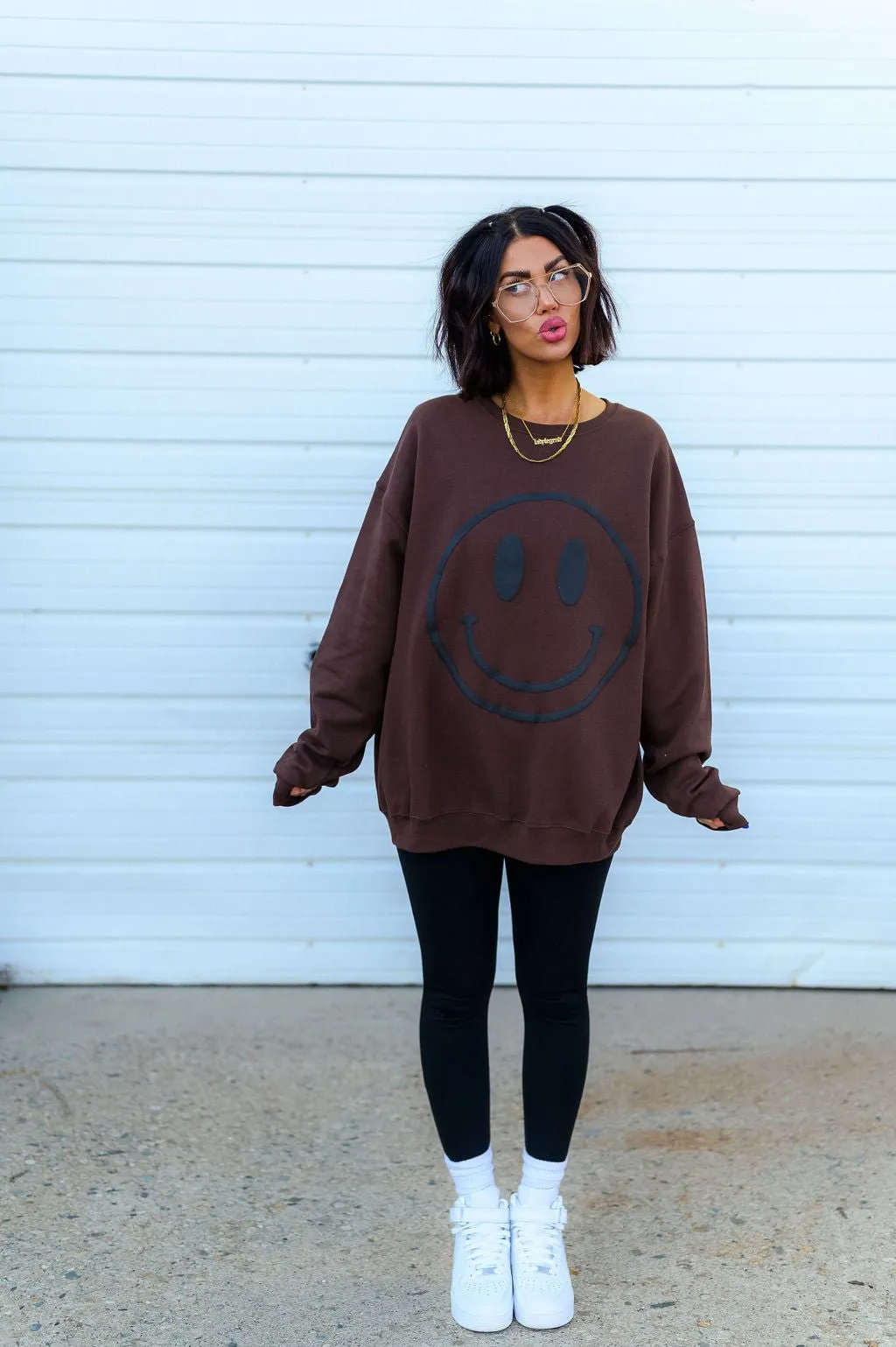 The World Needs Your Magic Puff Print Pullover in Mocha   Black