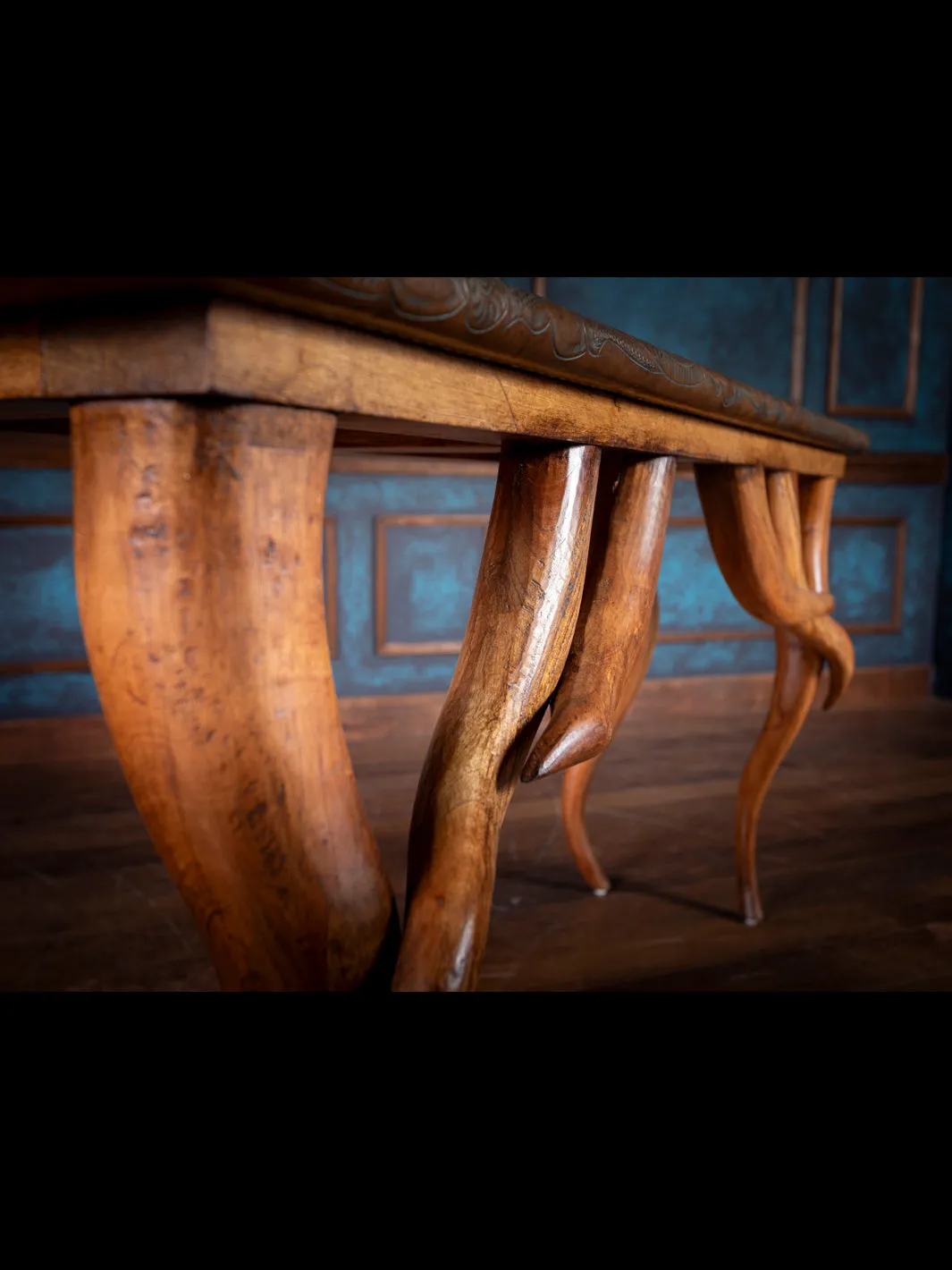 Tooled Leather Horn Console