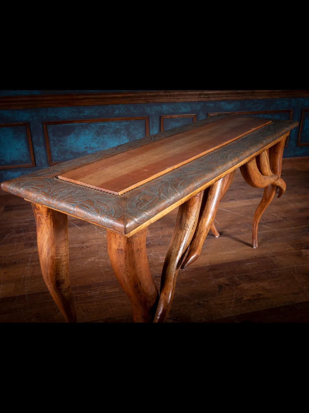 Tooled Leather Horn Console