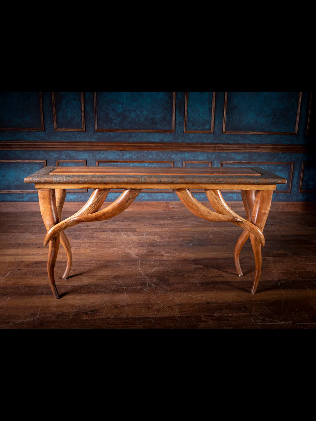 Tooled Leather Horn Console