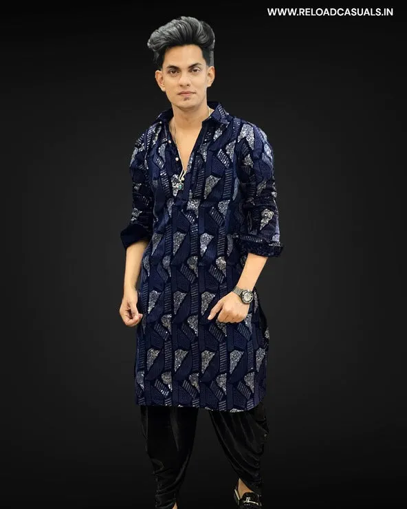 Velvet Classic Pattern Pathani & Pyjama - Combo